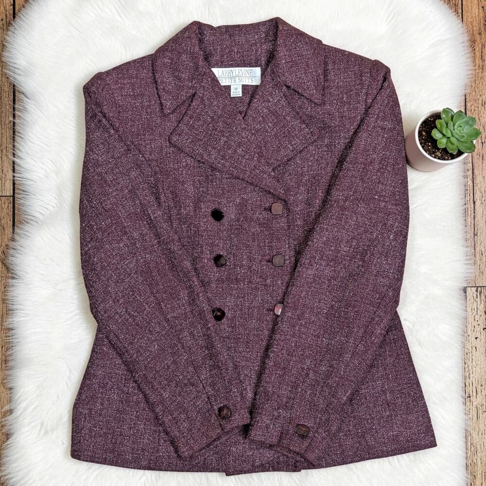 Vintage Y2KLARRY LEVINE Petite Suit Blazer Purple Double Breasted 6P 6